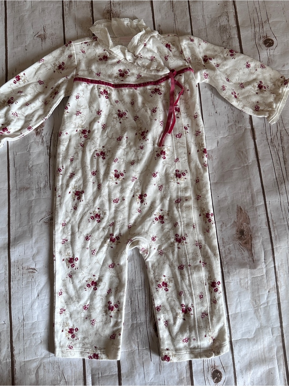 Janie and Jack floral romper with small red floral print, size 6-12 months vguc